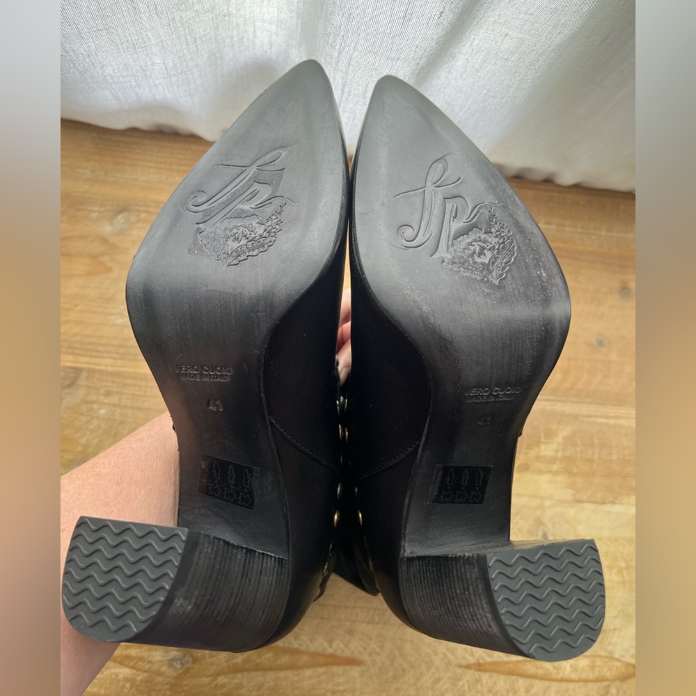 Free People Studded Dakota Heel Leather Boots Black Size 41 New - Picture 7 of 10